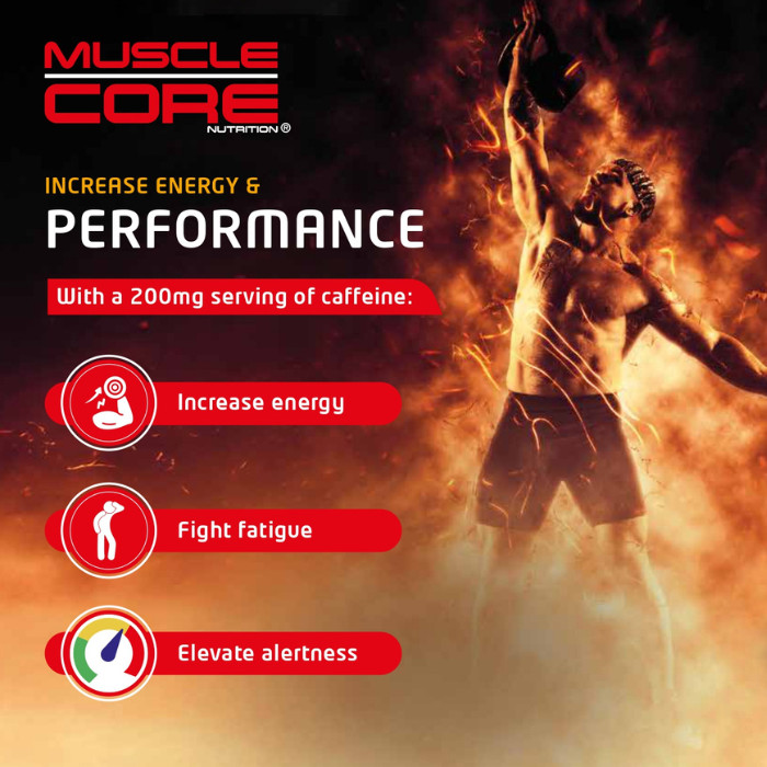 Muscle Core Caffeine 100% Pure 200mg, High-Potency Energy, Focus & Performance Booster – 100 Tablets