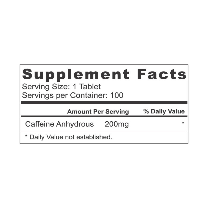 Muscle Core Caffeine 100% Pure 200mg, High-Potency Energy, Focus & Performance Booster – 100 Tablets