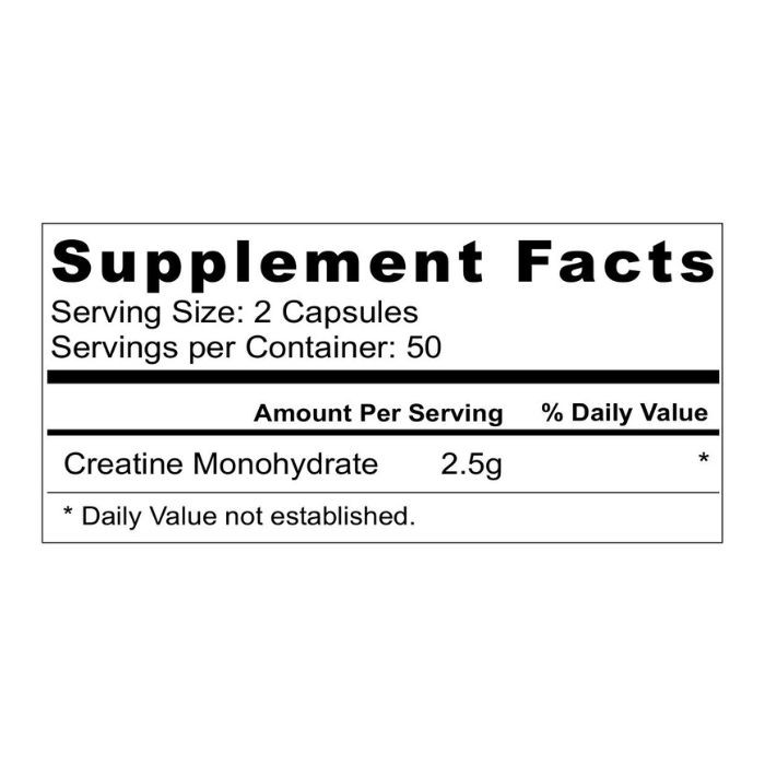 Muscle Core Creatine Monohydrate 2.5g, Strength, Power and Performance Booster, 100 Capsules