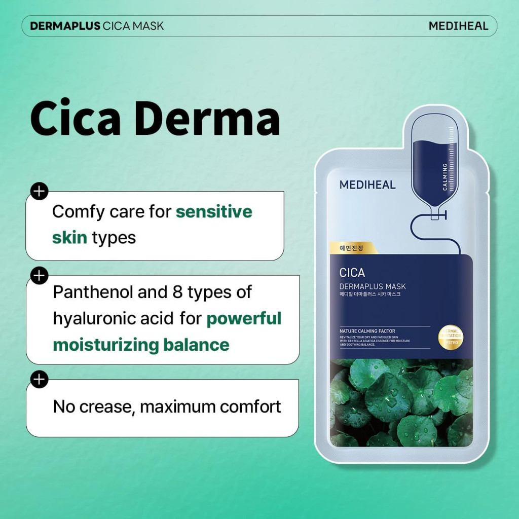 Mediheal Dermaplus Mask Cica, Calming and Hydrating Sheet with Centella & Panthenol - 22ml