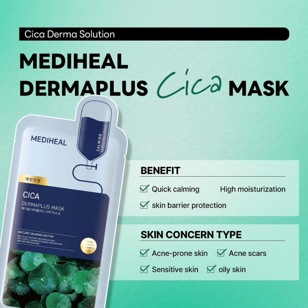 Mediheal Dermaplus Mask Cica, Calming and Hydrating Sheet with Centella & Panthenol - 22ml