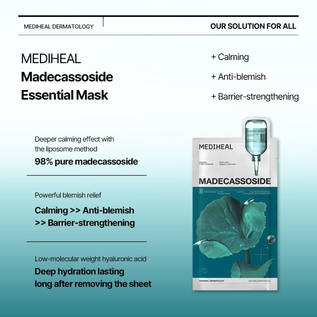 Mediheal Madecassoside, Soothing and Hydrating Sheet Mask for Redness, Blemishes, and Skin Barrier - 24ml