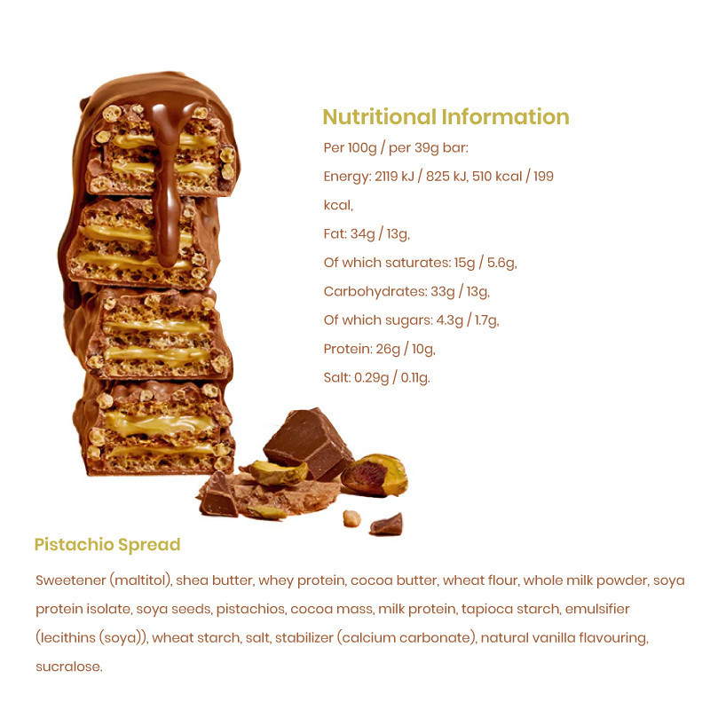 Maxi Nutrition Protein Waffle Pistachio 39g, 10g Protein, Low Sugar, No Artificial Colours or Flavours – Pack of 12 pcs