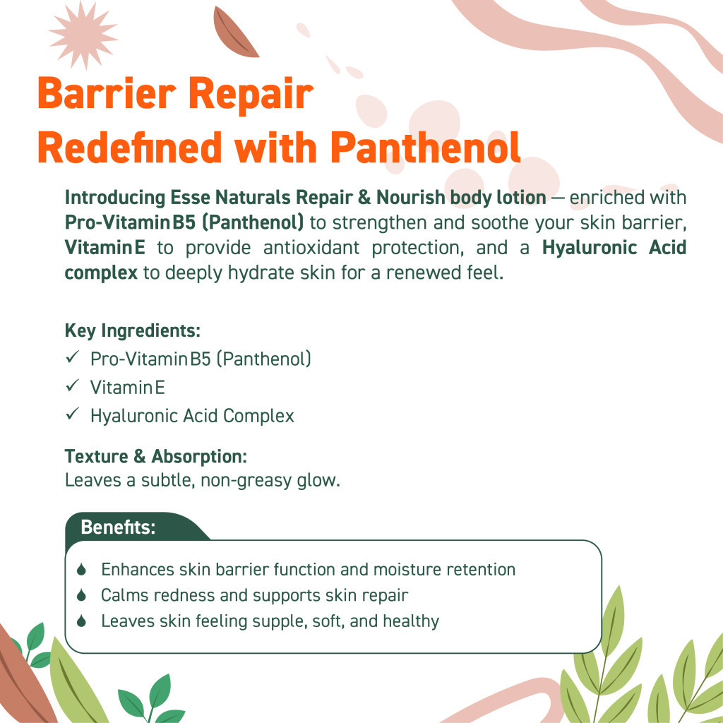 Esse Naturals Repair Panthenol Body Lotion with Pro-Vitamin B5, Vitamin E, and Hyaluronic Acid Complex - 400ml