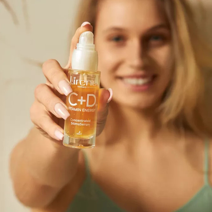 Lirene Vitamin Energy C+D PRO StimuSerum - Brightening, Smoothing & Anti-Aging Serum with Hyaluronic Acid & Vitamin E - 30ml