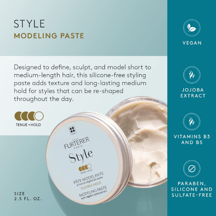 Rene Furterer Style Modeling Paste - Strong Hold Matte Finish Hair Paste for Texturizing, Sculpting & Definition 75ml