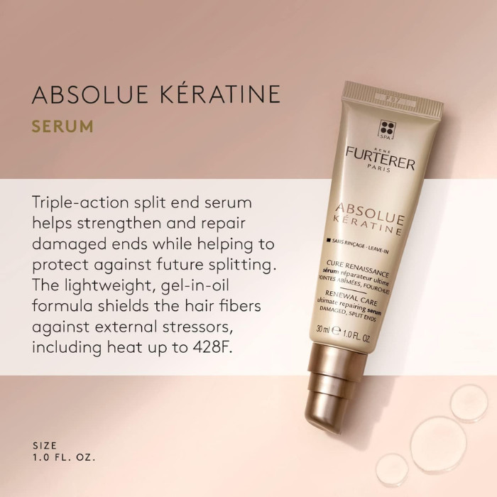 Rene Furterer Absolue Keratine Renewal Care, Repair Serum for Damaged, Over-Processed Hair - 30ml