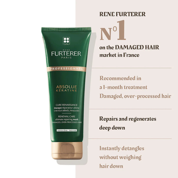 Rene Furterer Absolue Keratine Renewal Care Mask – Deep Repair Hair Mask for Damaged, Brittle & Over-Processed Hair 250ml