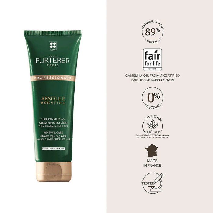 Rene Furterer Absolue Keratine Renewal Care Mask – Deep Repair Hair Mask for Damaged, Brittle & Over-Processed Hair 250ml