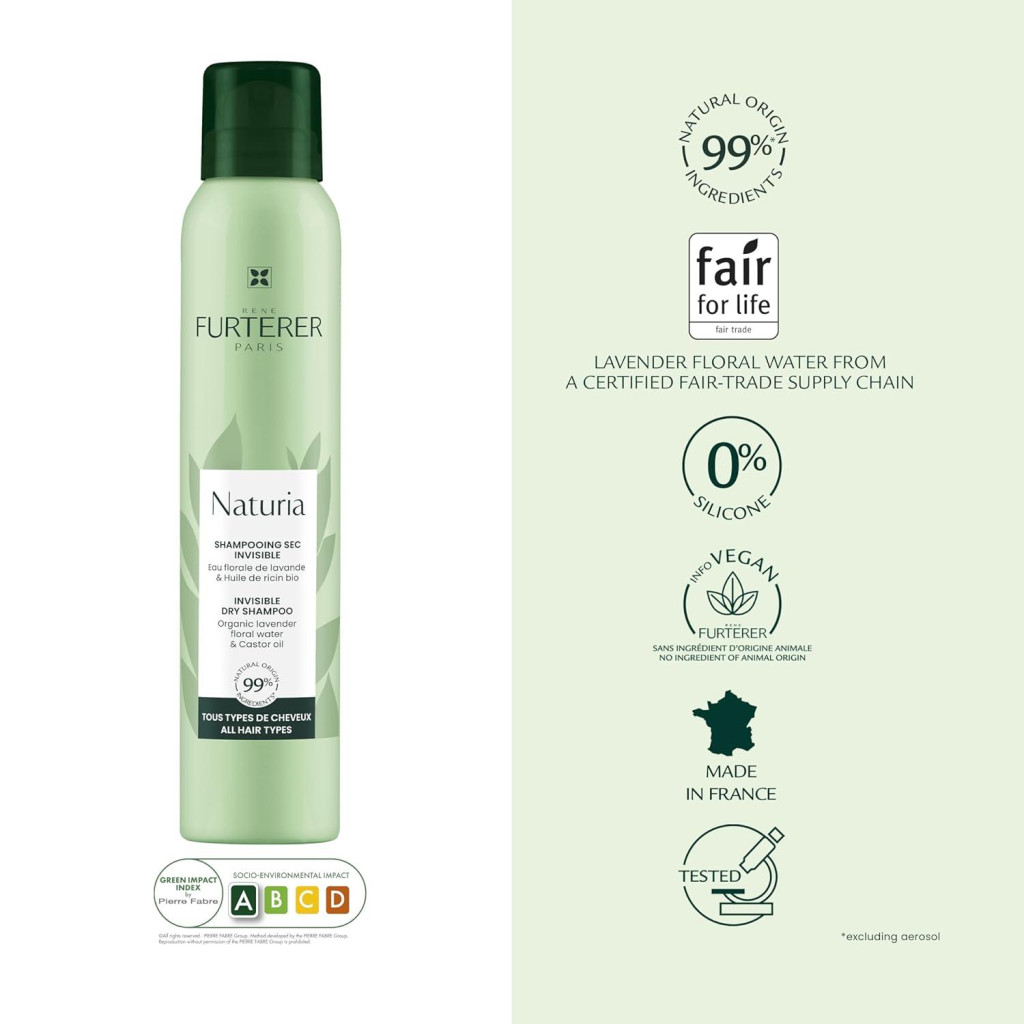 Rene Furterer Naturia Invisible Dry Shampoo, Organic Vegan Hair Refresh and Volume Booster - 200ml