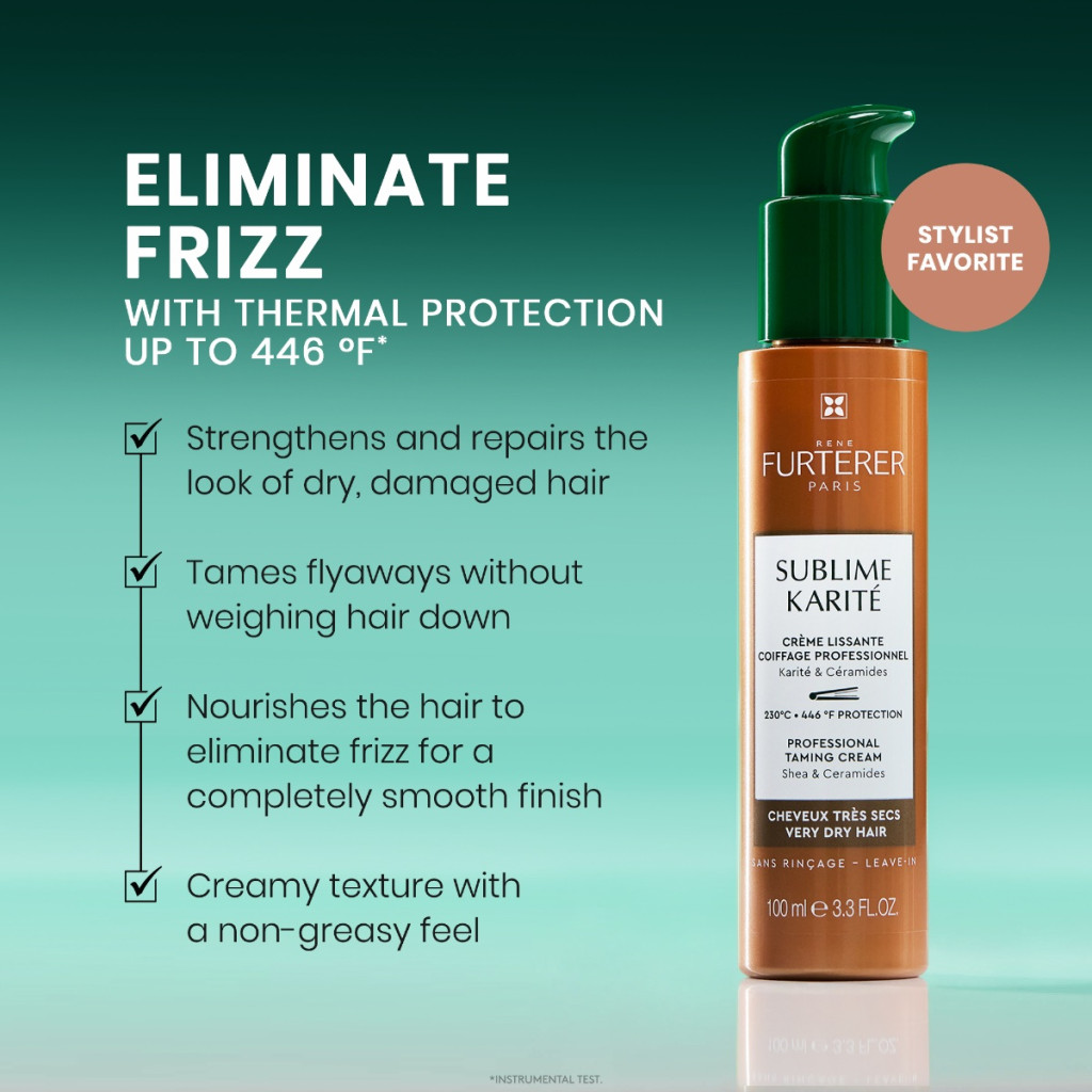 Rene Furterer Sublime Karite Taming Cream, Leave-In Frizz Control, Heat Protection and Nourishing - 100ml