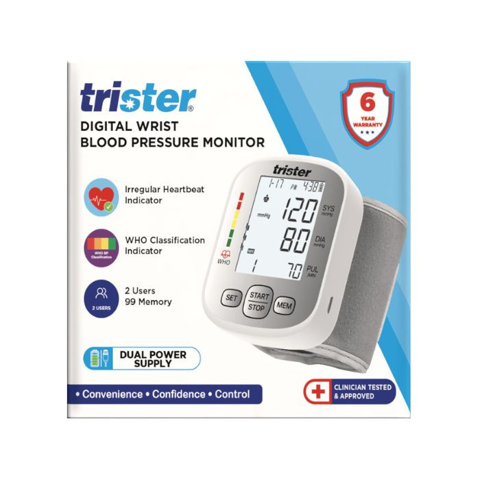 Trister Digital Wrist Blood Pressure Monitor, Dual Power, Irregular Heartbeat And WHO Indicator, TS 316BPW