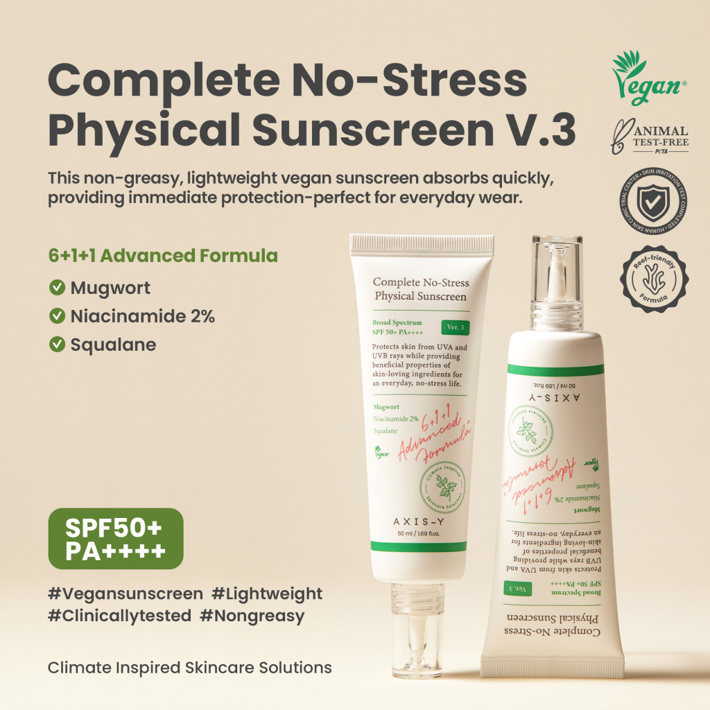 Axis-Y Complete No-Stress Physical Sunscreen V3, Broad Spectrum SPF 50+, Lightweight & Gentle Protection 50ml