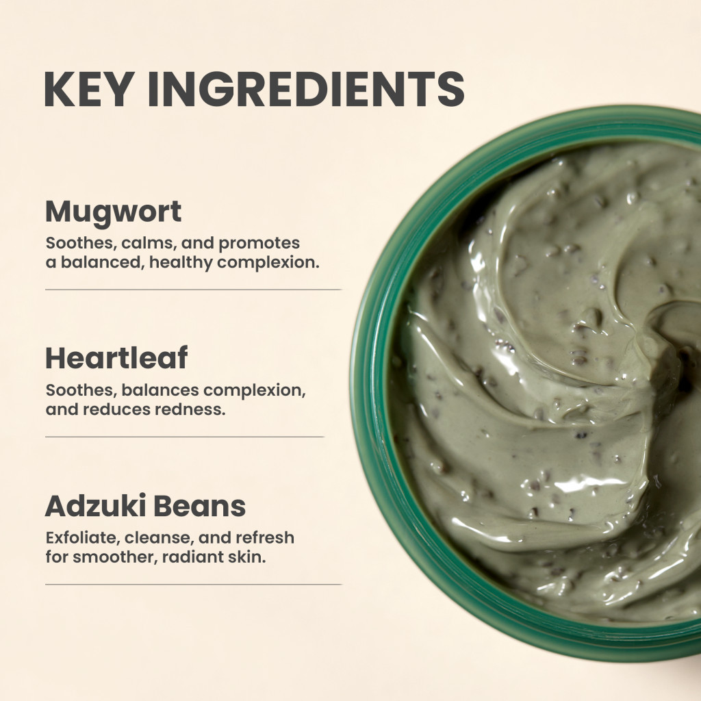 Axis-Y Mugwort Pore Clarifying Wash Off Pack - Detox Clay Mask for Pores, Acne, and Sensitive Skin Care 100ml