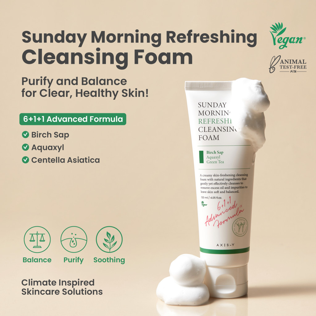 Axis-Y Sunday Morning Refreshing Cleansing Foam – pH-Balanced Face Wash for Sensitive & Oily Skin 120ml