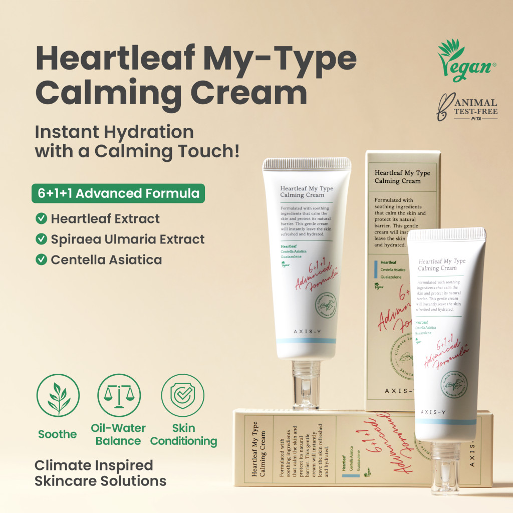 Axis-Y Heartleaf My Type Calming Cream - Lightweight Moisturizer for Soothing, Hydrating Sensitive & Acne-Prone Skin 60ml