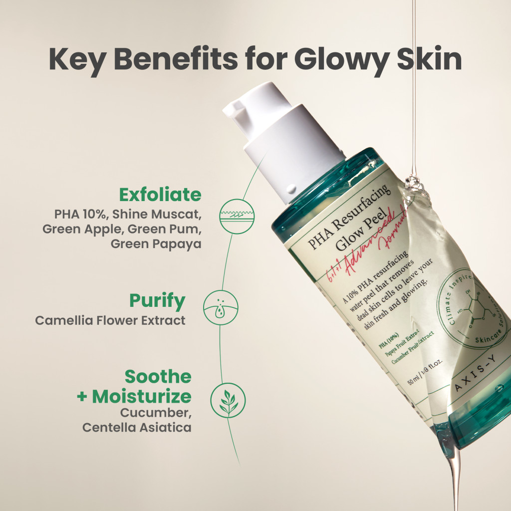Axis-Y PHA Resurfacing Glow Peel - Gentle Exfoliating Gel for Radiant, Smooth, and Sensitive Skin with PHA + Fruit Extracts 50ml