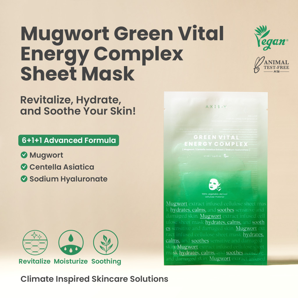 Axis-Y Mugwort Green Vital Energy Complex Mask- Soothing & Hydrating Sheet Mask with Mugwort & Green Tea Extract 27Mml
