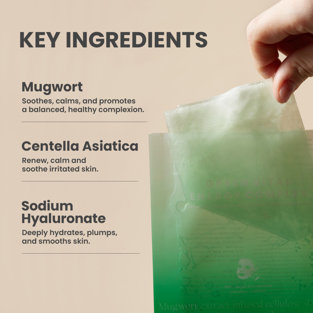 Axis-Y Mugwort Green Vital Energy Complex Mask- Soothing & Hydrating Sheet Mask with Mugwort & Green Tea Extract 27Mml