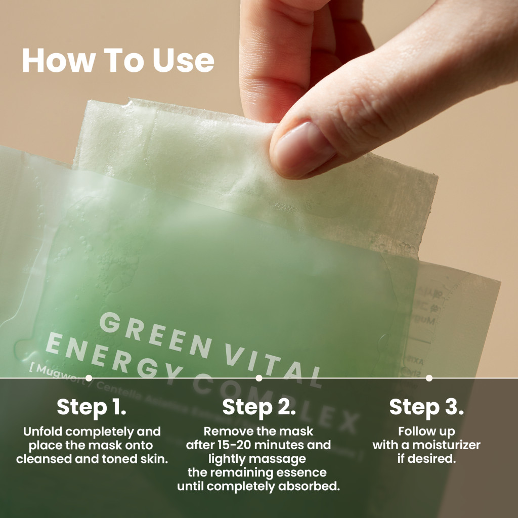 Axis-Y Mugwort Green Vital Energy Complex Mask- Soothing & Hydrating Sheet Mask with Mugwort & Green Tea Extract 27Mml