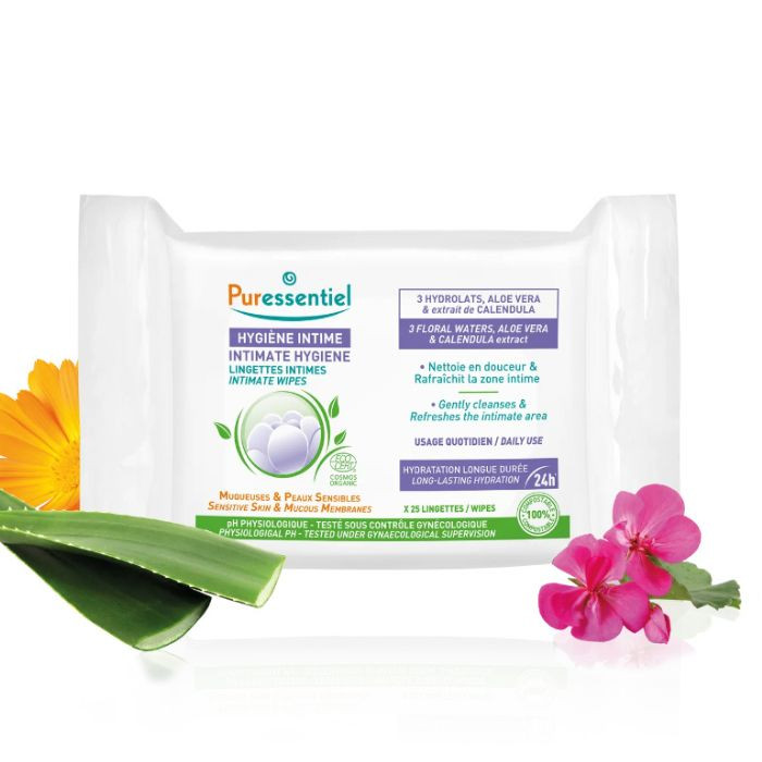 Puressentiel Intimate Hygiene, Gentle Refreshing Cleansing Wipes for Sensitive Intimate Care, 20s