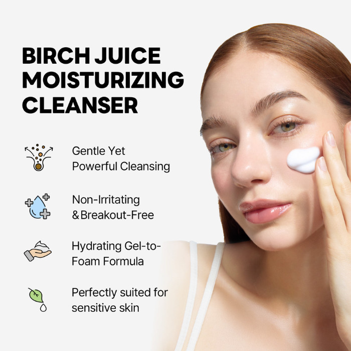 Round Lab Birch Juice Moisturizing Cleanser- Gentle Hydrating Foam Cleanser with Birch Sap for Sensitive Skin 150ml