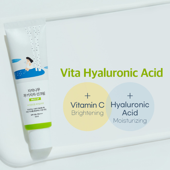 Round Lab Birch Juice Mild-Up Sunscreen SPF50+ PA++++, Gentle Mineral UV Protection with Birch Sap for Sensitive Skin 50ml