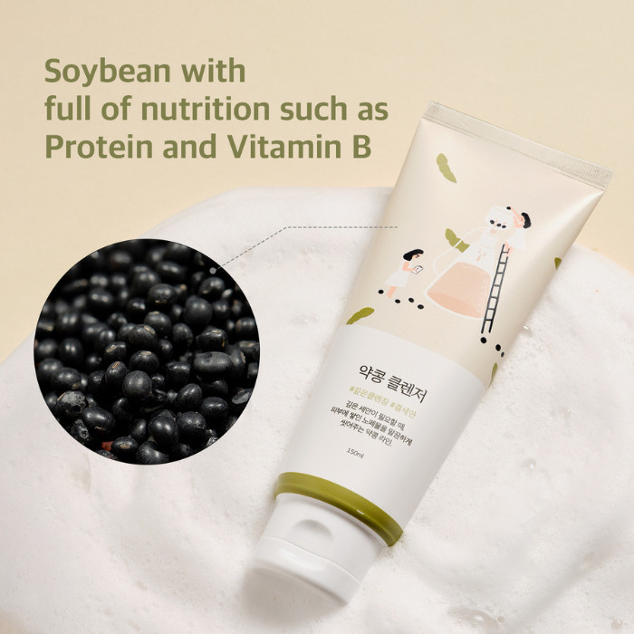 Round Lab Soybean Cleanser -Creamy Low pH Foam Cleanser with Fermented Soybean Extract for Hydrated, Healthy Skin 150ml
