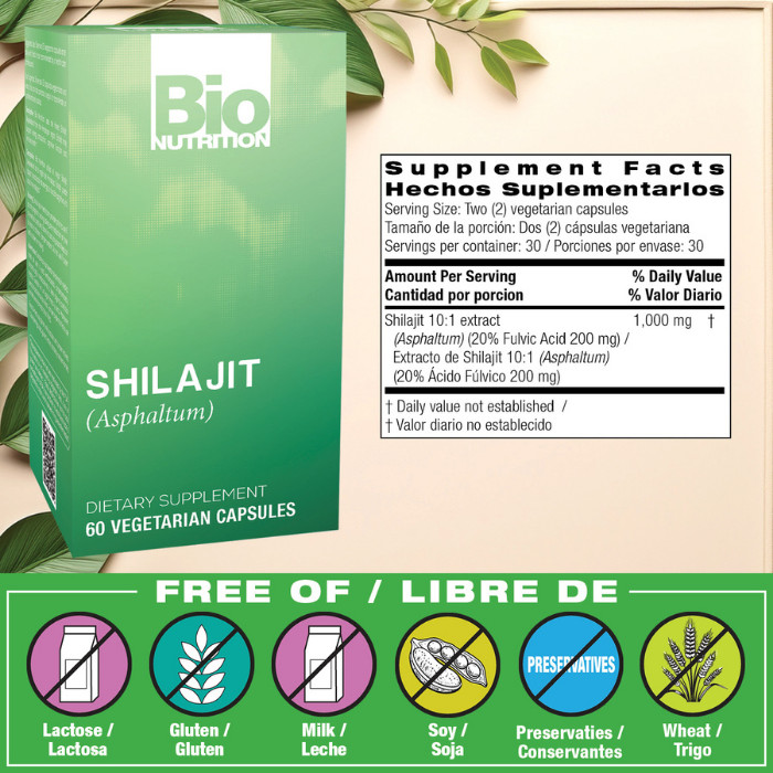 Bio Nutrition Shilajit, Extract for Energy, Immunity and Cognitive Health, 60 Vegetarian Capsules