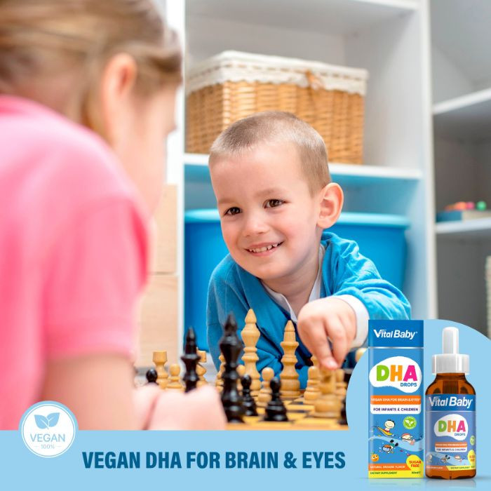 Vital Healthcare Vital Baby DHA Drops, Omega-3 Marine Algae Supplement for Infant Brain, Vision & Heart Health, 50ml