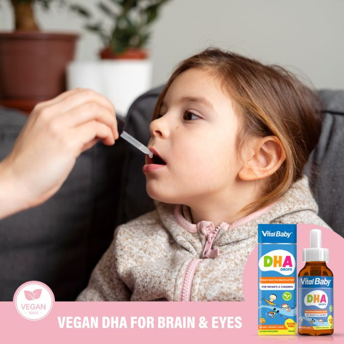 Vital Healthcare Vital Baby DHA Drops, Omega-3 Marine Algae Supplement for Infant Brain, Vision & Heart Health, 50ml