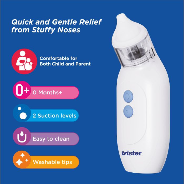 Trister Nasal Aspirator, Electric Baby Nose Cleaner with 2 Suction Levels and Soft Silicone Tips - TS 892NA