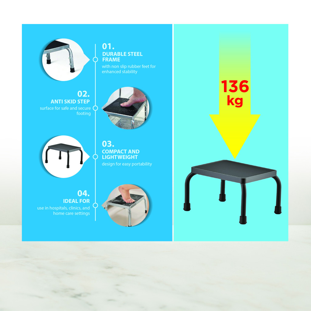 Trister Foot Step Stool, Anti-Slip Steel Frame Support for Hospitals and Home Bathrooms - TS 942FS