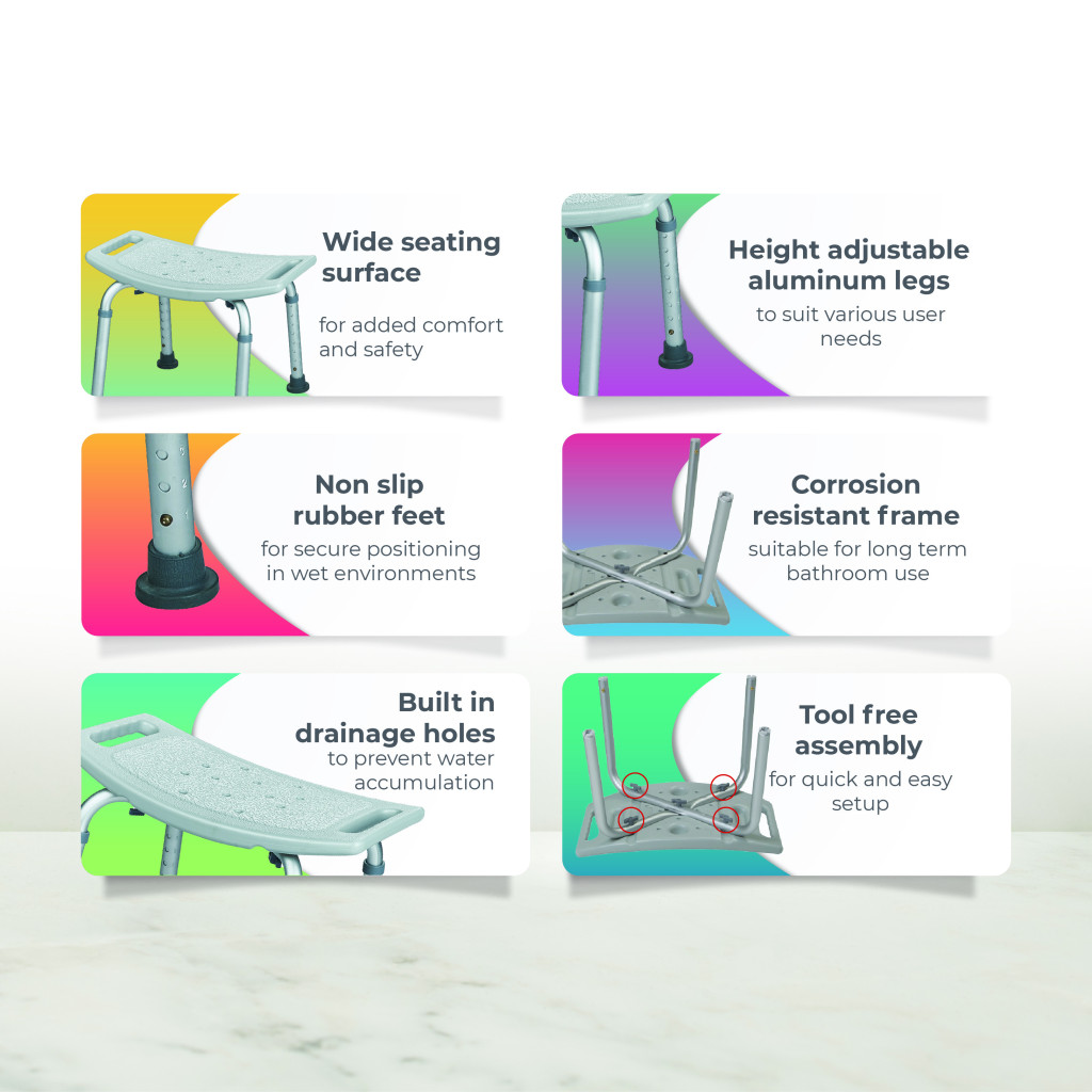 Trister Shower Bench, Lightweight Adjustable Bath Seat with Non-Slip Rubber Feet - TS 944SB