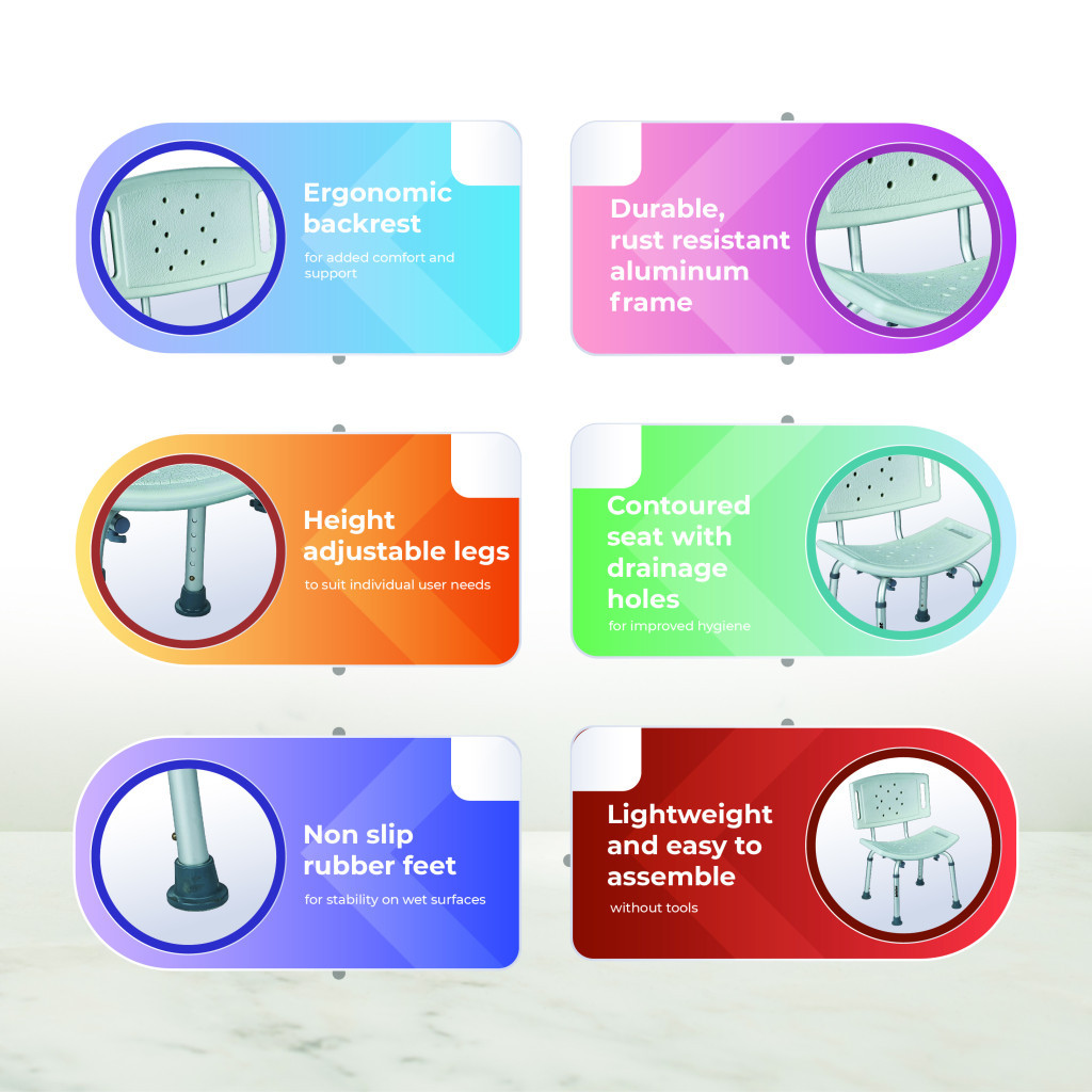 Trister Shower Chair, Sturdy and Non-Slip Bath Seat for Safe and Comfortable Showering - TS 947SC