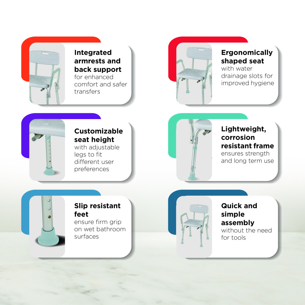 Trister Shower Chair with Arm, Extra Support And Stability with Every Shower - TS 948SCA