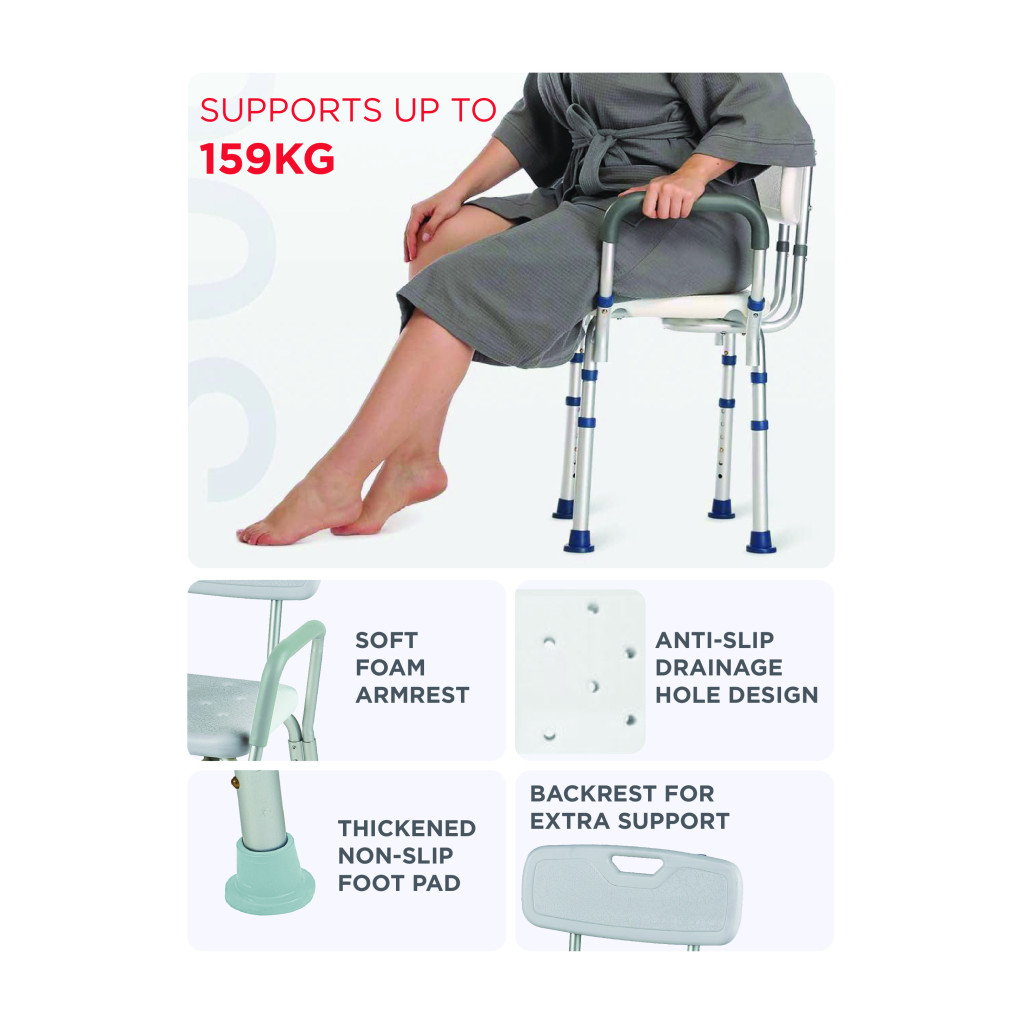Trister Shower Chair with Arm, Extra Support And Stability with Every Shower - TS 948SCA