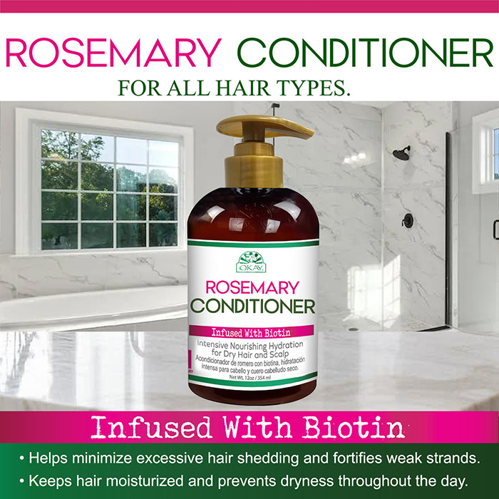 Okay Pure Rosemary with Biotin Conditioner, Hydrating, Strengthening and Growth-Boosting Hair Care, 354ml