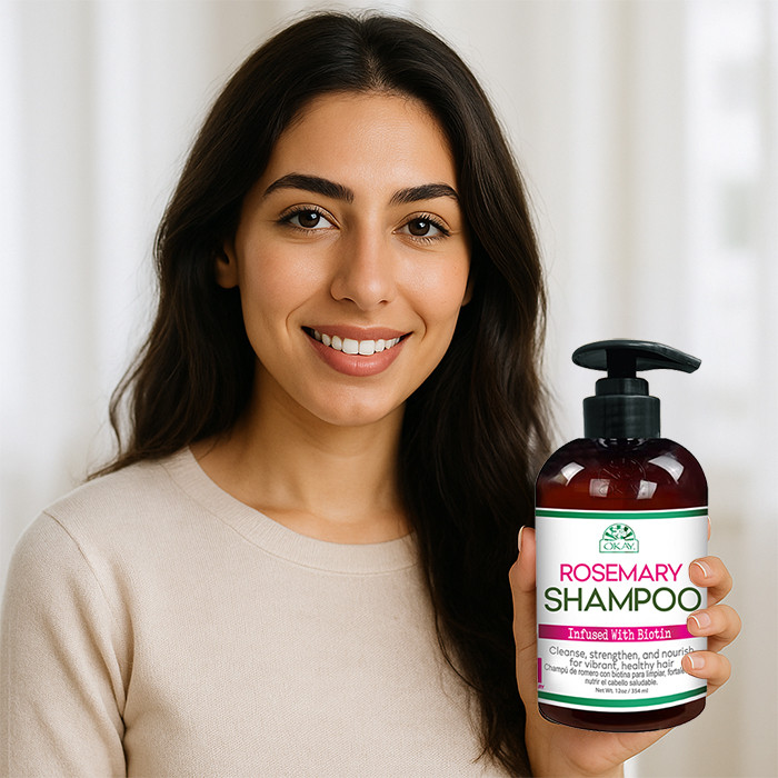Okay Pure Rosemary with Biotin Shampoo, Strengthening, Moisture-Restoring Cleanser for All Hair Types, 354ml