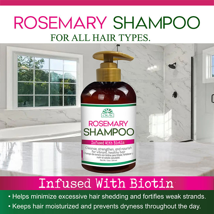 Okay Pure Rosemary with Biotin Shampoo, Strengthening, Moisture-Restoring Cleanser for All Hair Types, 354ml