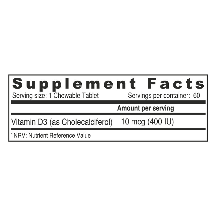 Sunshine Nutrition Vita D Chewable 400IU, for Bone, Immunity and Growth Support, 60 Chewable tablets