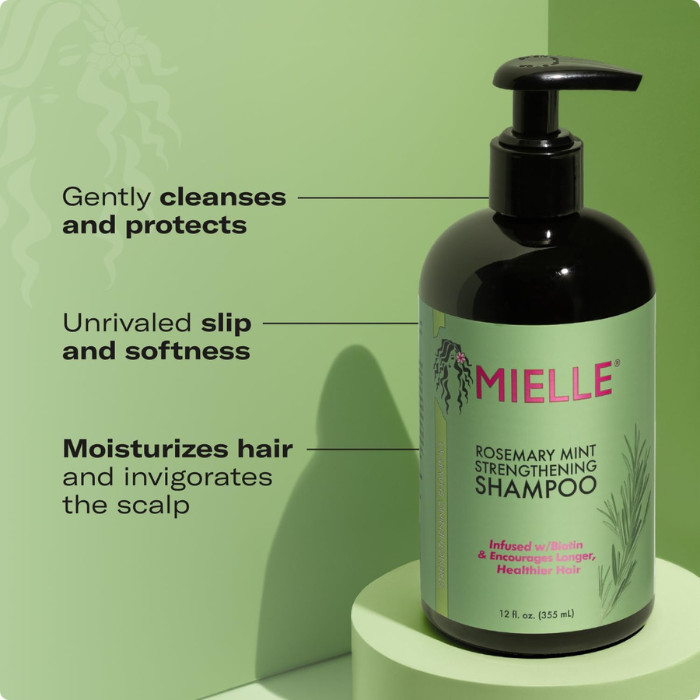 Mielle Organics Rosemary Mint Strengthening Shampoo, Biotin-Infused Cleanser for Weak & Brittle Hair - 355ml