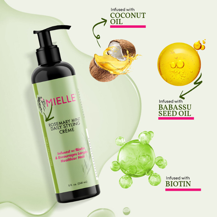 Mielle Organics Rosemary Mint Daily Styling Cream, Frizz Control, Nourishing Hold and Hydration with Biotin - 240ml