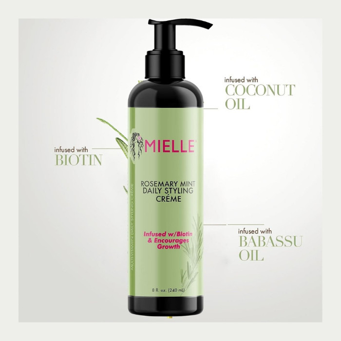 Mielle Organics Rosemary Mint Daily Styling Cream, Frizz Control, Nourishing Hold and Hydration with Biotin - 240ml