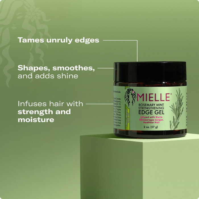 Mielle Organics Rosemary Mint Strengthening Gel, Biotin-Infused Hold and Nourishment for Healthy Edges - 57g