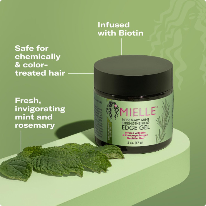 Mielle Organics Rosemary Mint Strengthening Gel, Biotin-Infused Hold and Nourishment for Healthy Edges - 57g