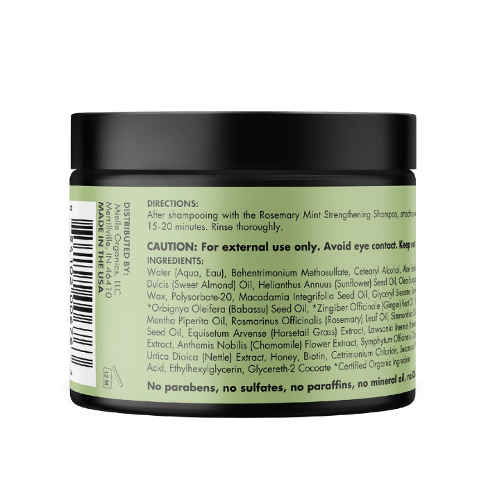 Mielle Organics Rosemary Mint Strengthening Hair Masque, Deep Moisture and Repair with Biotin, Honey & Oils - 340g