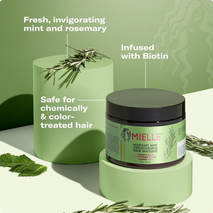 Mielle Organics Rosemary Mint Strengthening Hair Masque, Deep Moisture and Repair with Biotin, Honey & Oils - 340g