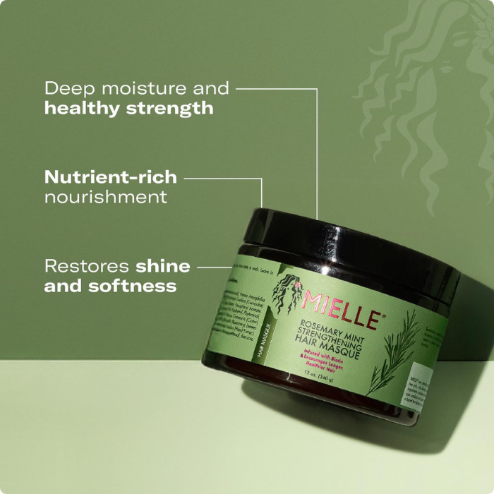 Mielle Organics Rosemary Mint Strengthening Hair Masque, Deep Moisture and Repair with Biotin, Honey & Oils - 340g