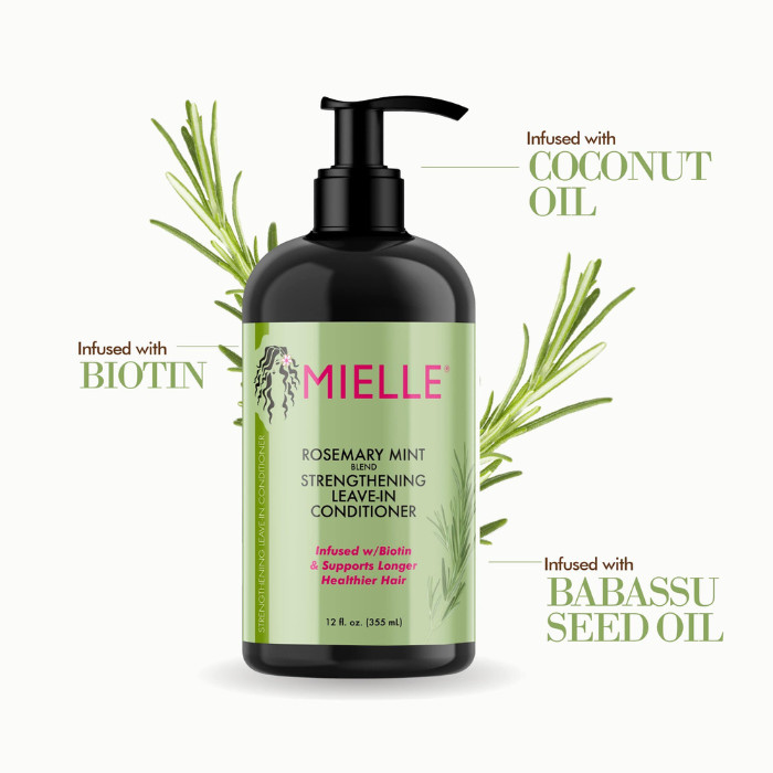 Mielle Organics Rosemary Mint Leave-In Conditioner, Biotin and Rosemary Hydration for Strong, Healthy Hair - 355ml